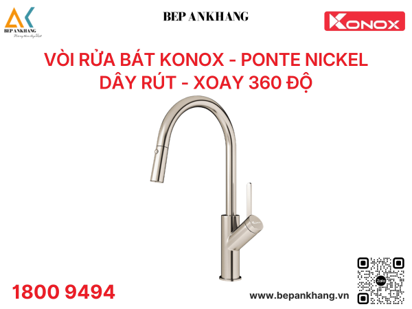 Vòi rửa bát Konox dây rút Ponte Nickel   